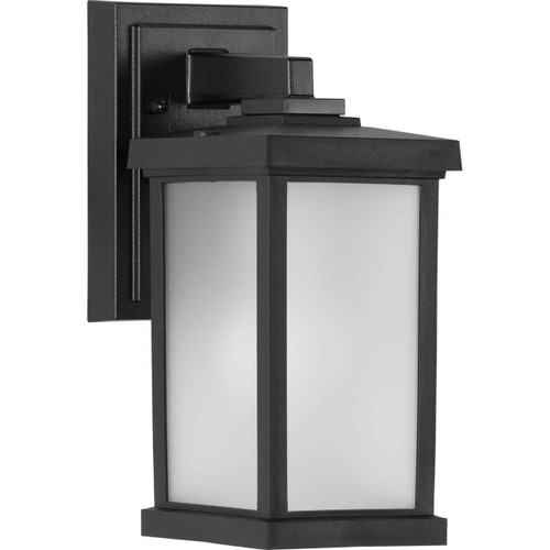 Trafford Non-Metallic Lantern Collection One-Light Textured Black Frosted Shade Traditional Outdoor Wall Lantern Light (P560288-031)