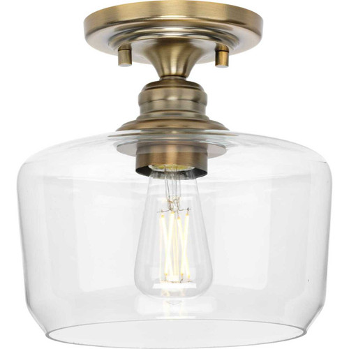 Aiken Collection One-Light Vintage Brass Clear Glass Farmhouse Flush Mount Light (P350214-163)