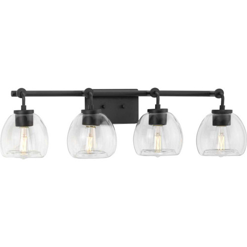 Caisson Collection Four-Light Graphite Clear Glass Urban Industrial Bath Vanity Light (P300348-143)