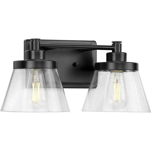 Hinton Collection Two-Light Matte Black Clear Seeded Glass Farmhouse Bath Vanity Light (P300349-31M)