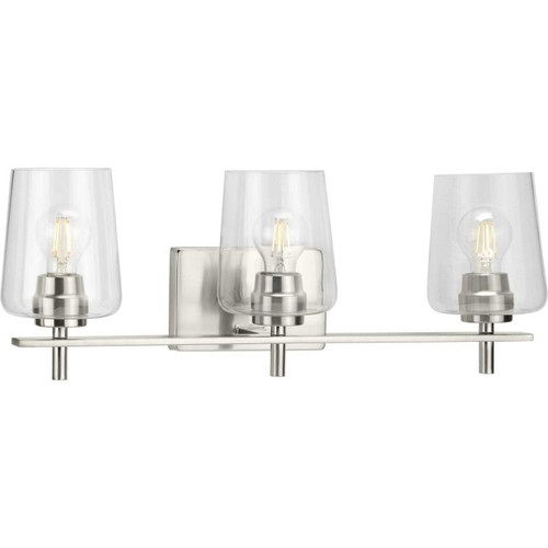 Calais Collection Three-Light Brushed Nickel Clear Glass New Traditional Bath Vanity Light (P300362-009)