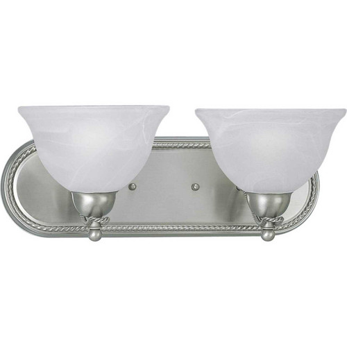 Avalon Collection Two-Light Brushed Nickel Alabaster Glass Traditional Bath Vanity Light (P3267-09)