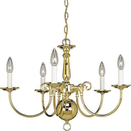 Americana Collection Five-Light Polished Brass White Candle Traditional Chandelier Light (P4346-10)