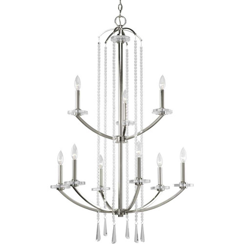 Nisse 9 Light, 2-Tier Chandelier in Polished Nickel (P4538-104)