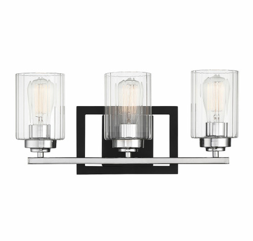 Redmond 3-Light Bathroom Vanity Light in Matte Black with Polished Chrome Accents (8-2154-3-67)