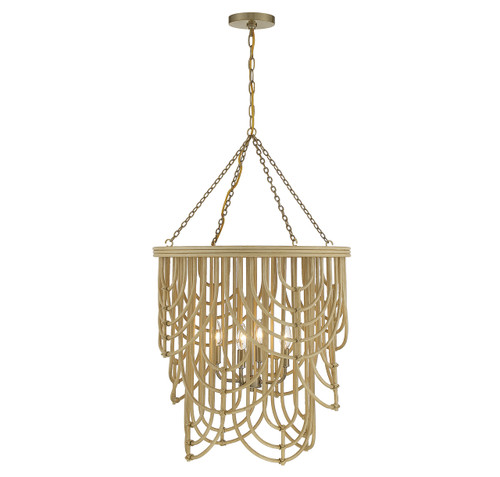 Bremen 4-Light Pendant in Burnished Brass with Rattan (7-7910-4-177)