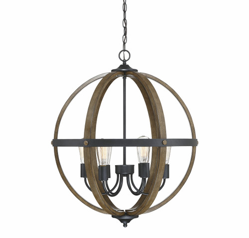 6-Light Pendant in Wood with Black (M70034WB)