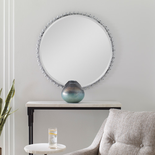 Taza Aged White Round Mirror (09770)