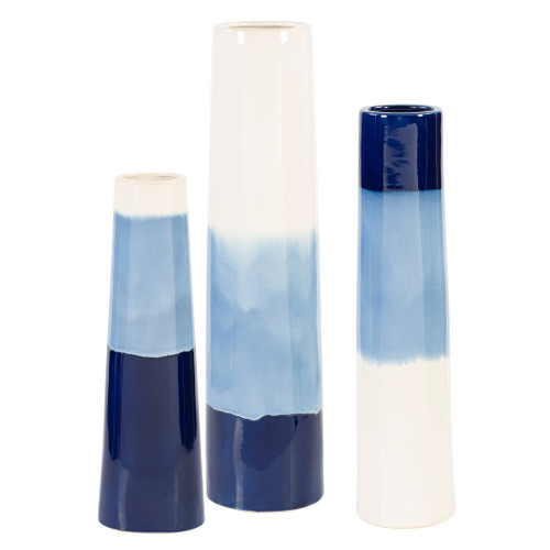Sconset White & Blue Vases, S/3 (17715)
