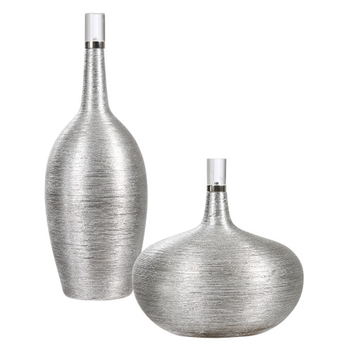 Gatsby Silver Ribbed Bottles, S/2 (17883)