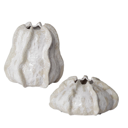 Urchin Textured Ivory Vases, S/2 (17973)