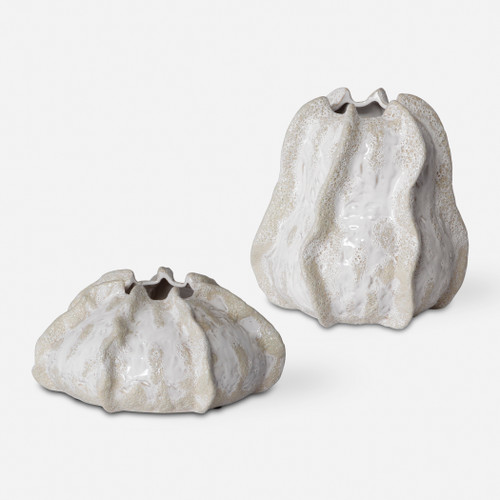 Urchin Textured Ivory Vases, S/2 (17973)