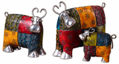 Colorful Cows Metal Figurines, Set/3 (19058)