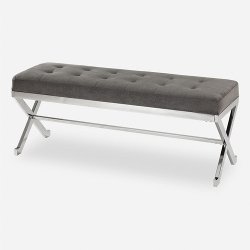 Bijou Gray Fabric Bench (23430)