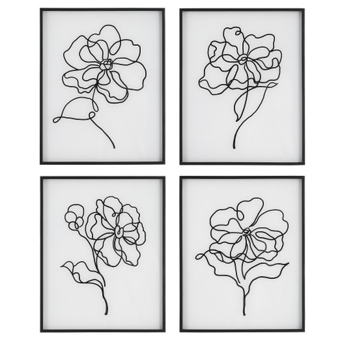 Bloom Black White Framed Prints, S/4 (41430)