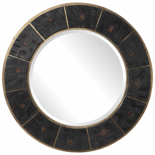 Kerensa Dark Wood Round Mirror (09587)