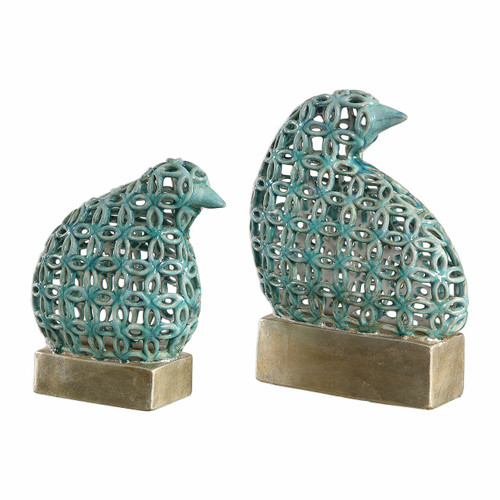 Sama Teal Bird Sculptures, S/2 (18610)