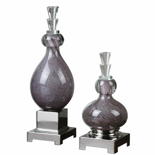 Charoite Purple Glass Bottles S/2 (19842)