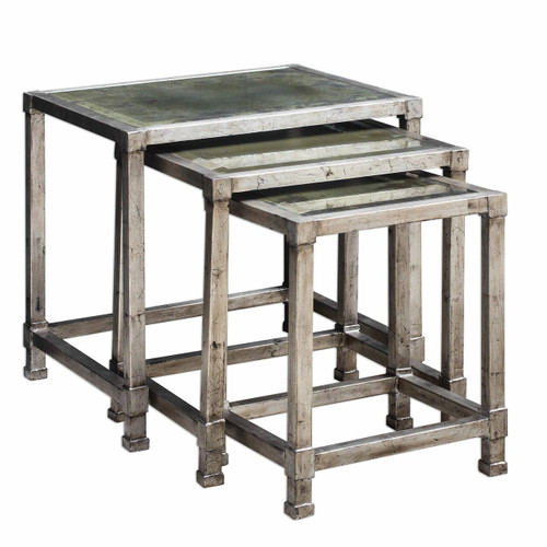 Keanna Antiqued Silver Nesting Tables, S/3 (25712)