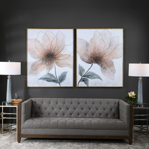 Vanishing Blooms Hand Painted Canvases, Set/2 (35364)