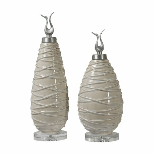 Romeo Crackled Light Gray Finials S/2 (18781)