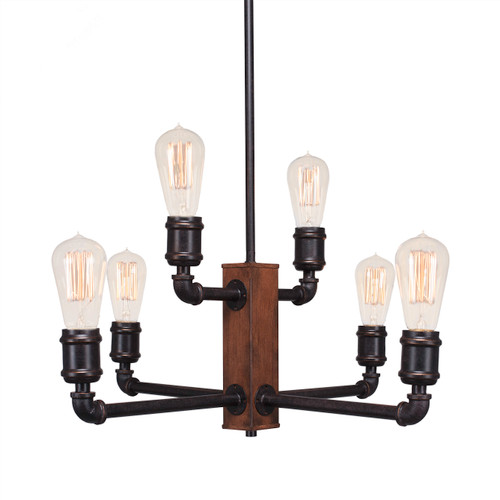 Portland 6 Light Chandelier In Painted Wood-Look & Dark Granite (1139-AT18)