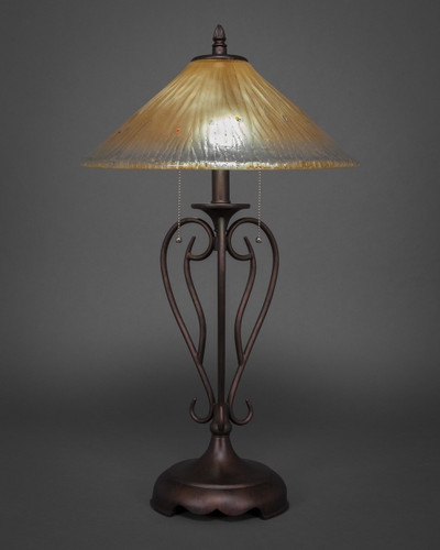 Olde Iron Table Lamp Shown In Bronze Finish With 16" Amber Crystal Glass (42-BRZ-710)