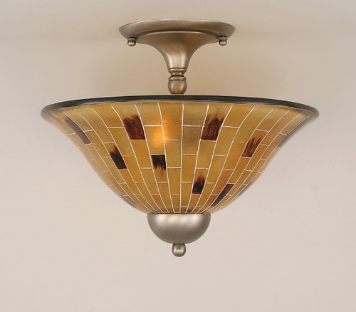 Semi-Flush With 2 Bulbs Shown In Brushed Nickel Finish With 12" Penshell Resin Shade (120-BN-707)