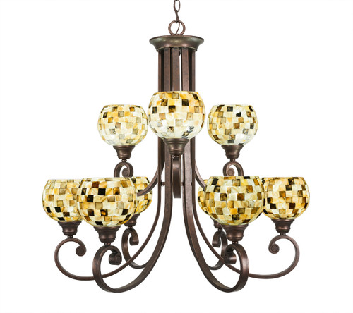 Curl 9 Light Chandelier Shown In Bronze Finish With 6" Sea Mist Seashell Glass (259-BRZ-407)