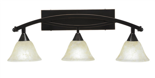 Bow 3 Light Bath Bar Shown In Black Copper Finish With 7" Amber Marble Glass (173-BC-503)