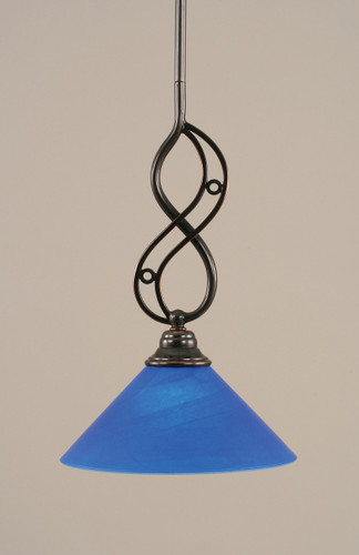 Jazz Mini Pendant With Hang Straight Swivel Shown In Black Copper Finish With 10" Blue Italian Glass (232-BC-435)