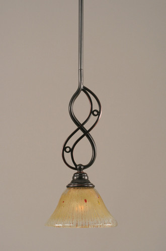 Jazz Mini Pendant With Hang Straight Swivel Shown In Black Copper Finish With 7" Amber Crystal Glass (232-BC-750)