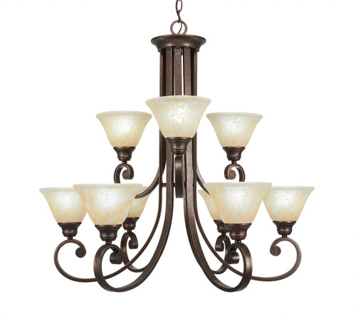 Curl 9 Light Chandelier Shown In Bronze Finish With 7" Amber Marble Glass (259-BRZ-503)