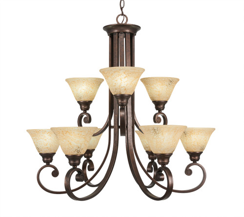 Curl 9 Light Chandelier Shown In Bronze Finish With 7" Italian Marble Glass (259-BRZ-508)