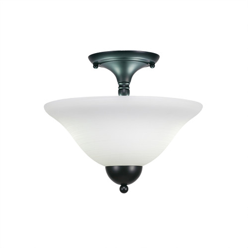 Semi-Flush With 2 Bulbs Shown In Matte Black Finish With 12" White Linen Glass (120-MB-614)