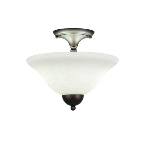 Semi-Flush With 2 Bulbs Shown In Bronze Finish With 12" White Linen Glass (120-BRZ-614)