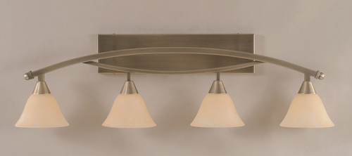 Bow 4 Light Bath Bar Shown In Brushed Nickel Finish With 7" Amber Marble Glass (174-BN-503)