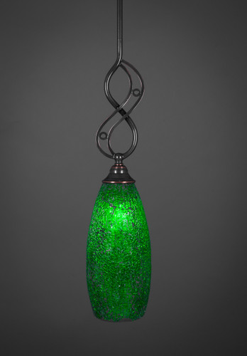 Jazz Mini Pendant With Hang Straight Swivel Shown In Black Copper Finish With 5.5" Green Fusion Glass (232-BC-5067)