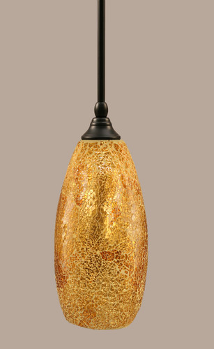 Stem Mini Pendant With Hang Straight Swivel Shown In Matte Black Finish With 5.5" Gold Fusion Glass (23-MB-417)