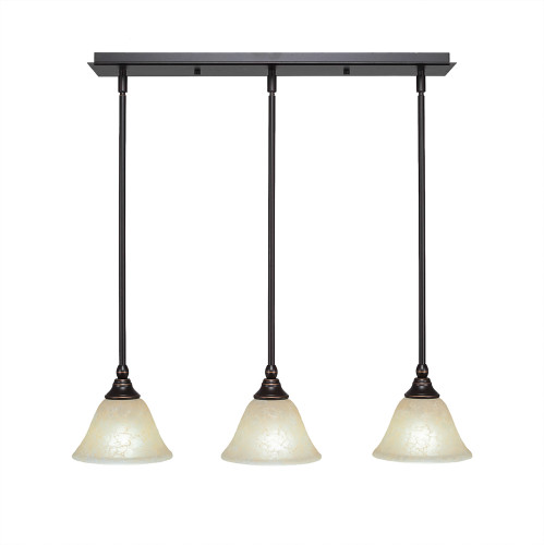 3 Light Linear Pendalier With Hang Straight Swivels Shown In Dark Granite Finish With 7" Amber Marble Glass (25-DG-503)