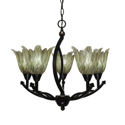 Bow 5 Light Chandelier Shown In Black Copper Finish With 7" Vanilla Leaf Glass (275-BC-1025)