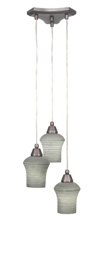 Europa 3 Light Cluster Pendalier Shown In Brushed Nickel Finish With 5.5" Zilo Gray Linen Glass (28-BN-682)