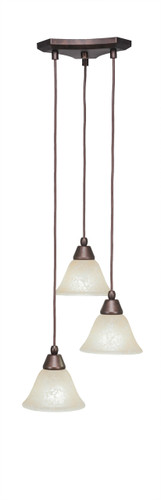 Europa 3 Light Cluster Pendalier Shown In Bronze Finish With 7" Amber Marble Glass (28-BRZ-503)