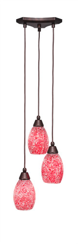 Europa 3 Light Cluster Pendalier Shown In Bronze Finish With 5" Red Fusion Glass (28-BRZ-5056)