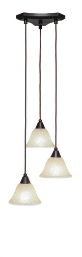 Europa 3 Light Cluster Pendalier Shown In Dark Granite Finish With 7" Amber Marble Glass (28-DG-503)