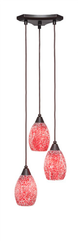 Europa 3 Light Cluster Pendalier Shown In Dark Granite Finish With 5" Red Fusion Glass (28-DG-5056)