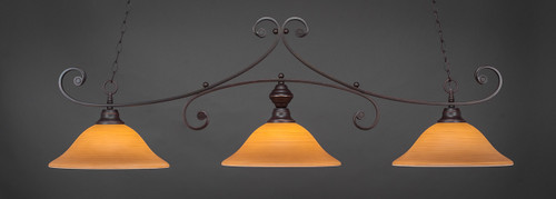 Curl 3 Light Bar Shown In Dark Granite Finish With 16" Cayenne Linen Glass (353-DG-622)