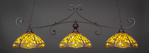 Curl 3 Light Bar Shown In Dark Granite Finish With 16" Amber Dragonfly Art Glass (353-DG-946)