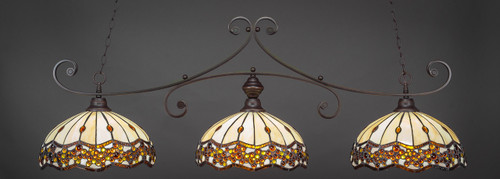 Curl 3 Light Bar Shown In Dark Granite Finish With 16" Roman Jewel Art Glass (353-DG-997)