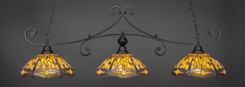 Curl 3 Light Bar Shown In Matte Black Finish With 16" Amber Dragonfly Art Glass (353-MB-946)